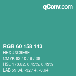 カラーコード: RGB 60 158 143 | qconv.com