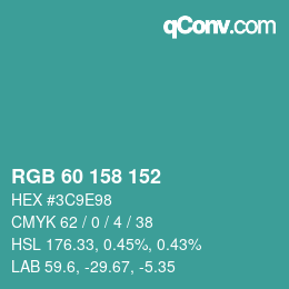 カラーコード: RGB 60 158 152 | qconv.com