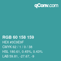 颜色代码: RGB 60 158 159 | qconv.com