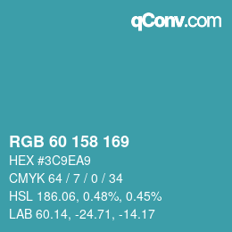 カラーコード: RGB 60 158 169 | qconv.com