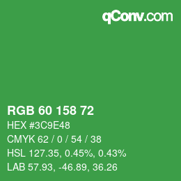 Color code: RGB 60 158 72 | qconv.com