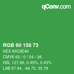 カラーコード: RGB 60 158 73 | qconv.com