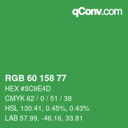 カラーコード: RGB 60 158 77 | qconv.com