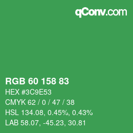 カラーコード: RGB 60 158 83 | qconv.com