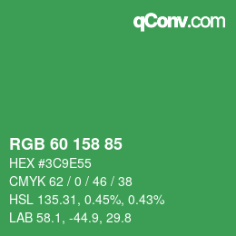 カラーコード: RGB 60 158 85 | qconv.com