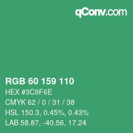 颜色代码: RGB 60 159 110 | qconv.com