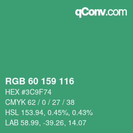 颜色代码: RGB 60 159 116 | qconv.com