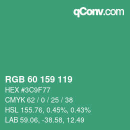 颜色代码: RGB 60 159 119 | qconv.com