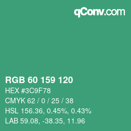 颜色代码: RGB 60 159 120 | qconv.com