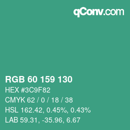 カラーコード: RGB 60 159 130 | qconv.com