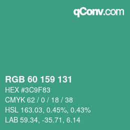 カラーコード: RGB 60 159 131 | qconv.com