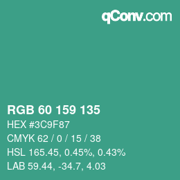 Color code: RGB 60 159 135 | qconv.com