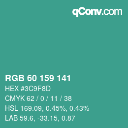 颜色代码: RGB 60 159 141 | qconv.com