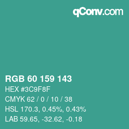 颜色代码: RGB 60 159 143 | qconv.com
