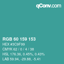 颜色代码: RGB 60 159 153 | qconv.com