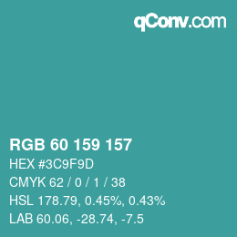 Farbcode: RGB 60 159 157 | qconv.com