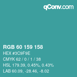 颜色代码: RGB 60 159 158 | qconv.com