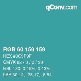 颜色代码: RGB 60 159 159 | qconv.com