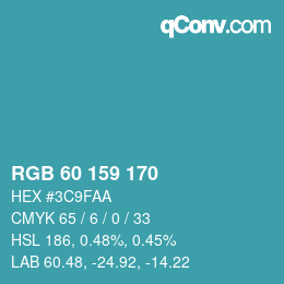 颜色代码: RGB 60 159 170 | qconv.com