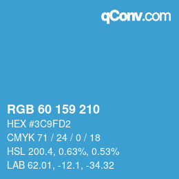 カラーコード: RGB 60 159 210 | qconv.com