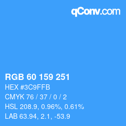 颜色代码: RGB 60 159 251 | qconv.com