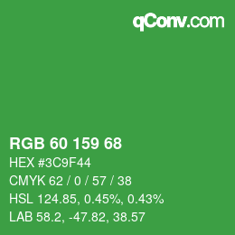 颜色代码: RGB 60 159 68 | qconv.com
