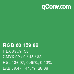 颜色代码: RGB 60 159 88 | qconv.com