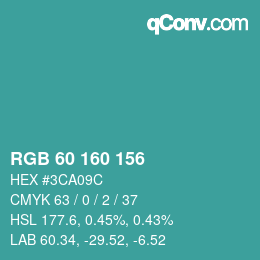 颜色代码: RGB 60 160 156 | qconv.com