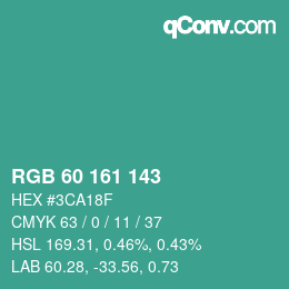 颜色代码: RGB 60 161 143 | qconv.com