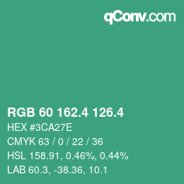 カラーコード: RGB 60 162.4 126.4 | qconv.com