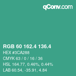 カラーコード: RGB 60 162.4 136.4 | qconv.com