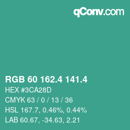 カラーコード: RGB 60 162.4 141.4 | qconv.com