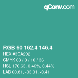カラーコード: RGB 60 162.4 146.4 | qconv.com
