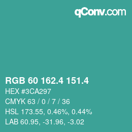 カラーコード: RGB 60 162.4 151.4 | qconv.com