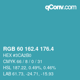 カラーコード: RGB 60 162.4 176.4 | qconv.com