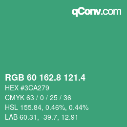 カラーコード: RGB 60 162.8 121.4 | qconv.com