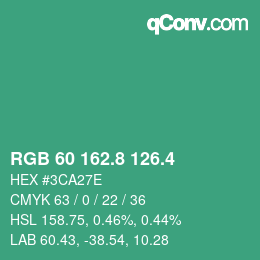 カラーコード: RGB 60 162.8 126.4 | qconv.com