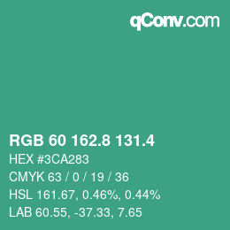 カラーコード: RGB 60 162.8 131.4 | qconv.com