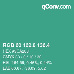 カラーコード: RGB 60 162.8 136.4 | qconv.com