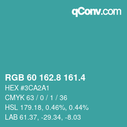 カラーコード: RGB 60 162.8 161.4 | qconv.com