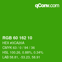 Color code: RGB 60 162 10 | qconv.com