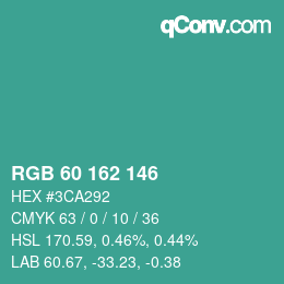 カラーコード: RGB 60 162 146 | qconv.com