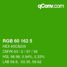 カラーコード: RGB 60 162 5 | qconv.com