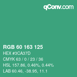 カラーコード: RGB 60 163 125 | qconv.com