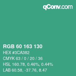 カラーコード: RGB 60 163 130 | qconv.com