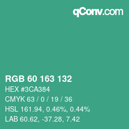 Color code: RGB 60 163 132 | qconv.com