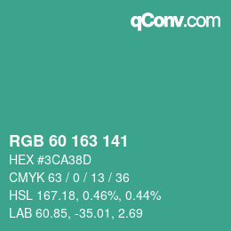 カラーコード: RGB 60 163 141 | qconv.com