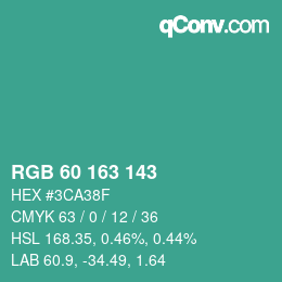 カラーコード: RGB 60 163 143 | qconv.com