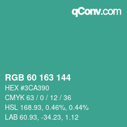 Color code: RGB 60 163 144 | qconv.com