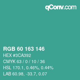 Color code: RGB 60 163 146 | qconv.com